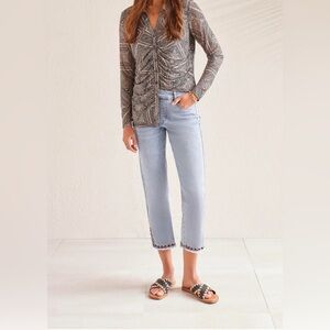 Tribal Embroidered Hem Cropped Jeans
